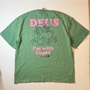 Deus Ex Machina Records Mens Cupid Graphic T-Shirt Green Pink Size M